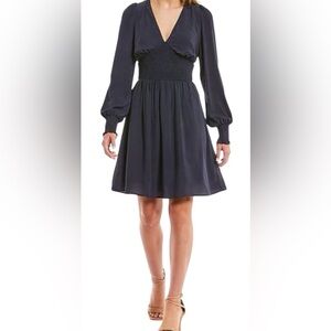 Gianni Bini Navy Blue Smocked Bodice V-Neck Long Sleeve Aline Mini Dress XL